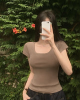 [5color] アウト、スクエアネックショートスリーブTシャツ