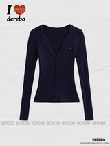wool button twist embroidered long-sleeved knitwear