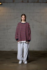 JERRY STRIPE OVERFIT LONG SLEEVE T-SHIRT / NAVY