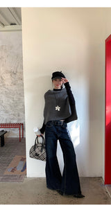 Trend Belt Wide Bootcut Denim Pants