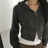Ronky Two Way Cropped Hooded Knitwear Zip-Up