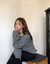 アメリ―レザーパッチヘンリーネックニット (5color)