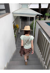 brown ethnic sleeveless skirt two-piece