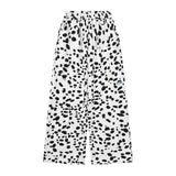 Black White Dalmatian Print Wide Leg Sweatpants Cotton Blend Casual Pants, Unisex