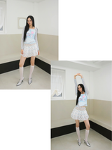 Cat chiffon banding flare mini skirt