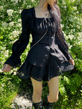Ribbon puff strap blouse skirt pants setup SET (3 colors)
