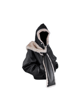 RELABEL Spatial Relations (Sun Shadow) Detachable, Adaptable Scarf Hood Full-Wool Pleated Leather MA-1 Pilot Jacket