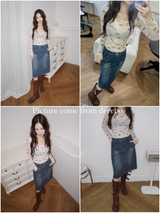 pocket midi denim skirt