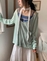 Levui Summer See-through V-Neck Layered Long Sleeve Tee
