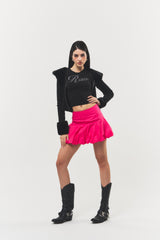 Balloon-fit Cotton Mini Skirt Hot Pink