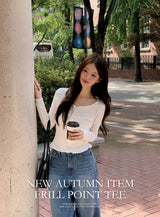 Lua Shirring Lace Frill Rib T-Shirt (4color)