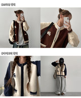 Mussel Raglan Coloring Embroidered Knitwear Zip-Up