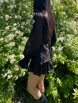 Ribbon puff strap blouse skirt pants setup SET (3 colors)