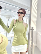 1155. Via scarf halter top bolero set (5color)