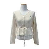 Ethereal Soft Edge Frill Ribbon Strap Long Sleeve Knit Cardigan (3 Colors)