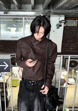 Crop Neck Leather Jacket