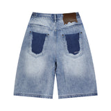 GP118 チェックレイヤードダメージバミューダデニムパンツ (LIGHT INDIGO)