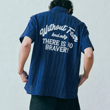 dustin chain stitch bowling shirt navy