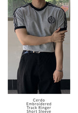 Cerdo embroidered track ringer short sleeve t-shirt
