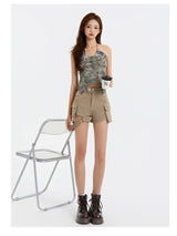 High-Street Cyber-Core Slim-Fit Biker Denim Shorts