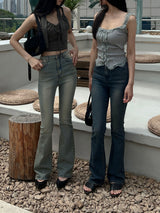 Lace frill front button ribbed sleeveless top (4 colors)