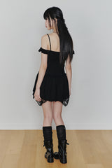 PETAL RUFFLE DRESS black