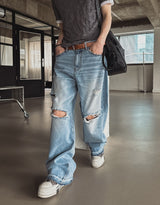 Piece Damaged Wide Denim Pants