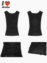 Rose Black Backless Sleeveless T-shirt