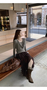 Cozy Soft Shirring Long Sleeve T-shirt