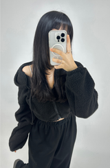 (LOWEST PRICE!/HOT DEAL♥) フリースシェルパフーディージップアップバンディングセミクロップドフーディー - 3 COLOR
