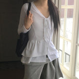 chalu frill layered button strap cardigan