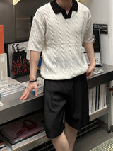 ASCLO Twist Open Collar Short Sleeve Knit (3color)