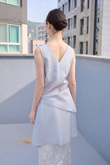 V-Neck Scarf-Set Dress (Blue Gray)