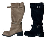 Rustle Buckle Strap Soft Slouch Suede Long Boots