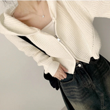 Leppon Thick Two-Way Cropped Knitwear Hooded Zip-Up