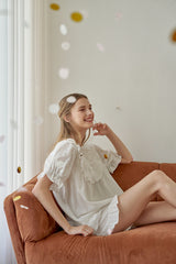 ULLALA PAJAMA Listy Short-sleeve Two-piece Ivory[24165WTSSN]