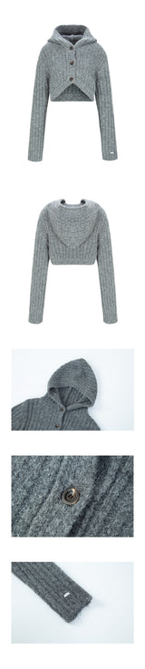 CROPPED HOODIE CARDIGAN - CHARCOAL