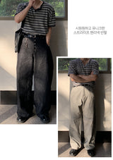 ガノス ストライプ ヘンリーネック ショートスリーブ Tシャツ