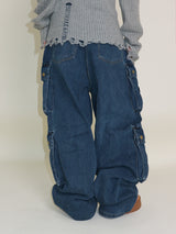 Zelda Double Pocket String Wide Denim Pants