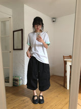 [unisex] Blanc Loose Fit Sleeve Color Matching Button Roll-Up Short Sleeve T-shirt