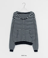 Yumehi Stripe Punching Hood Zip-Up Cardigan