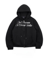 Lettering Embroidered Hoodie Zip-Up - Black