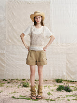 Tweed Lace Layered Faux Two-Piece Bustier Tee