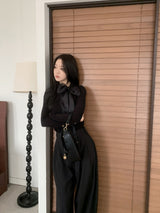 Grace Two-Tuck Button Wide Long Slacks