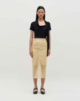 Sheer Shirring Slit Skirt _ YELLOW