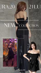 #TS1002 bow mesh black dress
