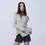 RIBBED OFF-SHOULDER KNIT(ASH IVORY)