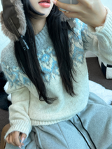 ウール🧸 アンゴラスノーフラワーロウンフニット❤🤎🩵💙4カラー
