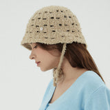 VA Curved Oval Metal Knit Punching Bucket Hat / Beige