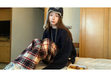Cotton Check Casual Wide Pants